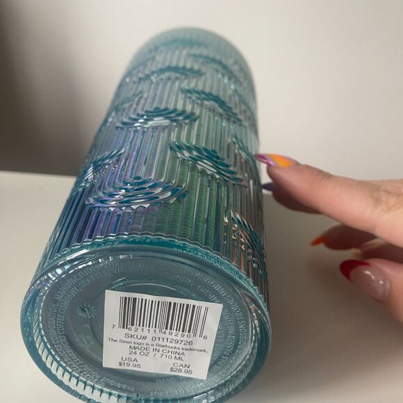 Starbucks 2021 Summer Turquoise Teal Blue iridescent Tumbler - Picture 3 of 5